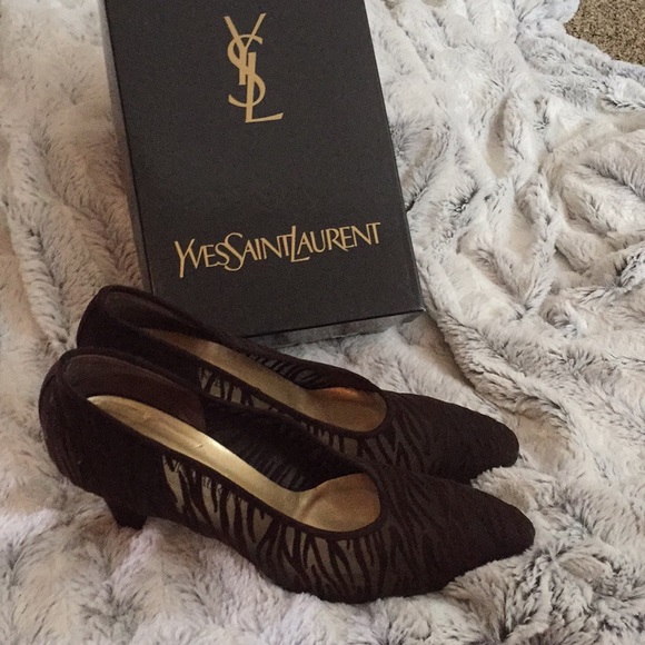 Yves Saint Laurent brown zebra mesh pumps - Picture 1 of 4